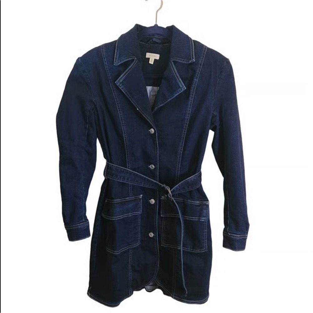 Anthropologie Pilcro Belted Denim Blazer Blue Denim Mini Dress Size Med NWOT - Picture 4 of 11
